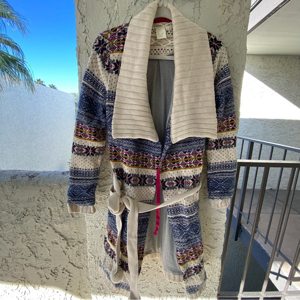 Anthropologie E by Eloise Fair Isle Belted Sweater Coat Women’s S Nordic Cardi